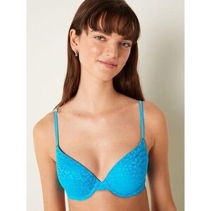 PINK Victoria's Secret Turquoise Push-Up Bra with Subtle Leopard Texture